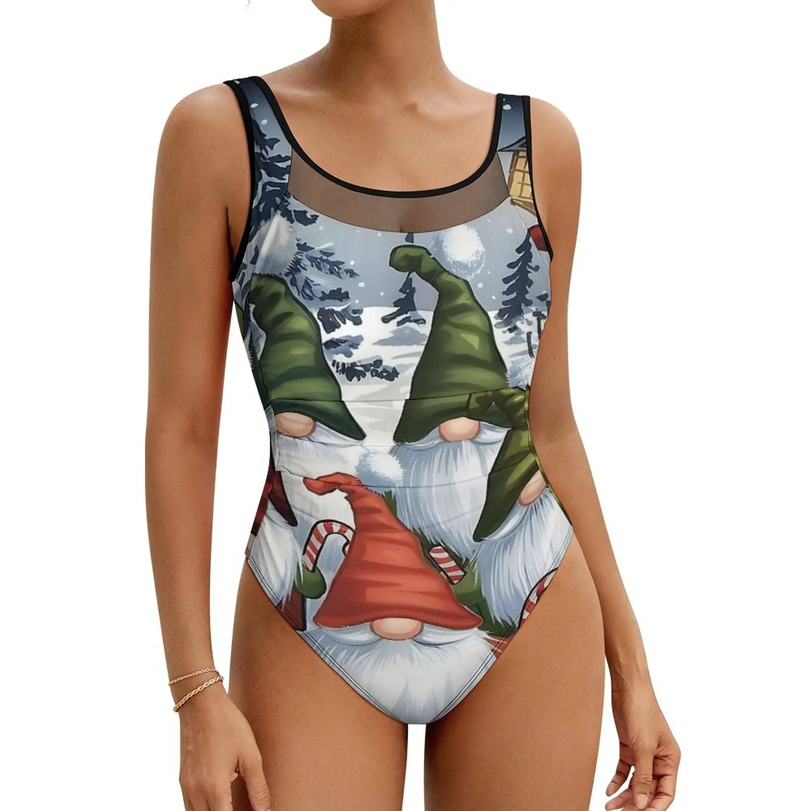 Cute Christmas Gnomes Swimsuit Celebrate with Our Adorable Gnomes Women Swimwear Fashion Swimsuits Push Up High Cut Beach Wear