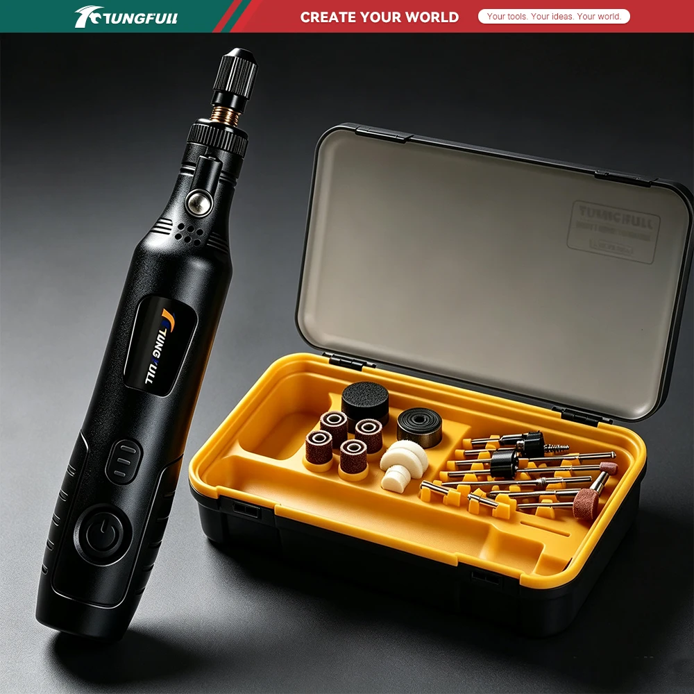 TUNGFULL Cordless Mini Grinder Kit Electric Grinding Pen With Accessories Precision Polishing Cutting Tool Rotary Tools