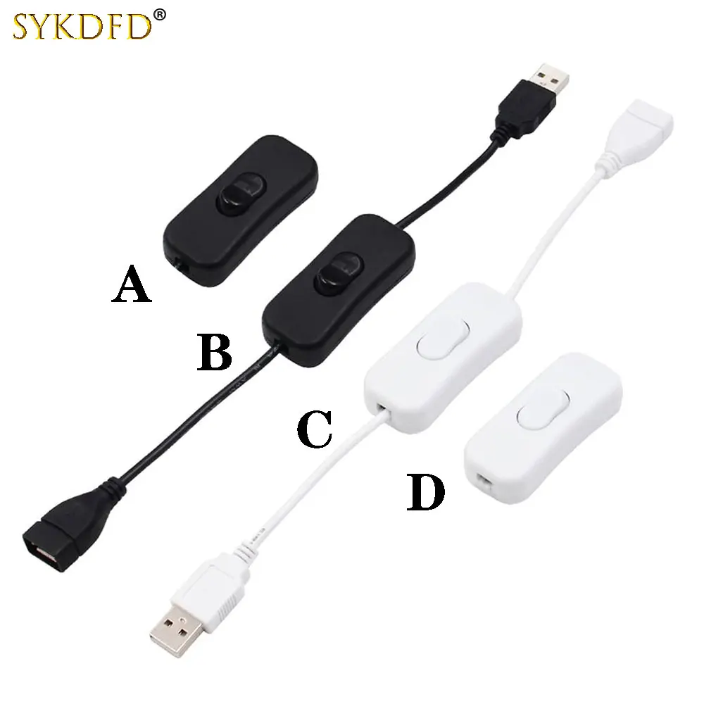 Macho para fêmea cabo USB com interruptor, ligar e desligar o interruptor, Extensão Toggle para USB Light Fan, LED Strip Power Line, 1pc
