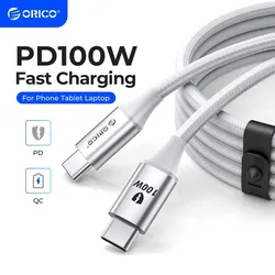 ORICO 100W USB C Cable Fast Charging Type C to USB C 20V5A Woven Design with Strip for iPhone15 Pro Max Huawei Mate 60 Xiaomi