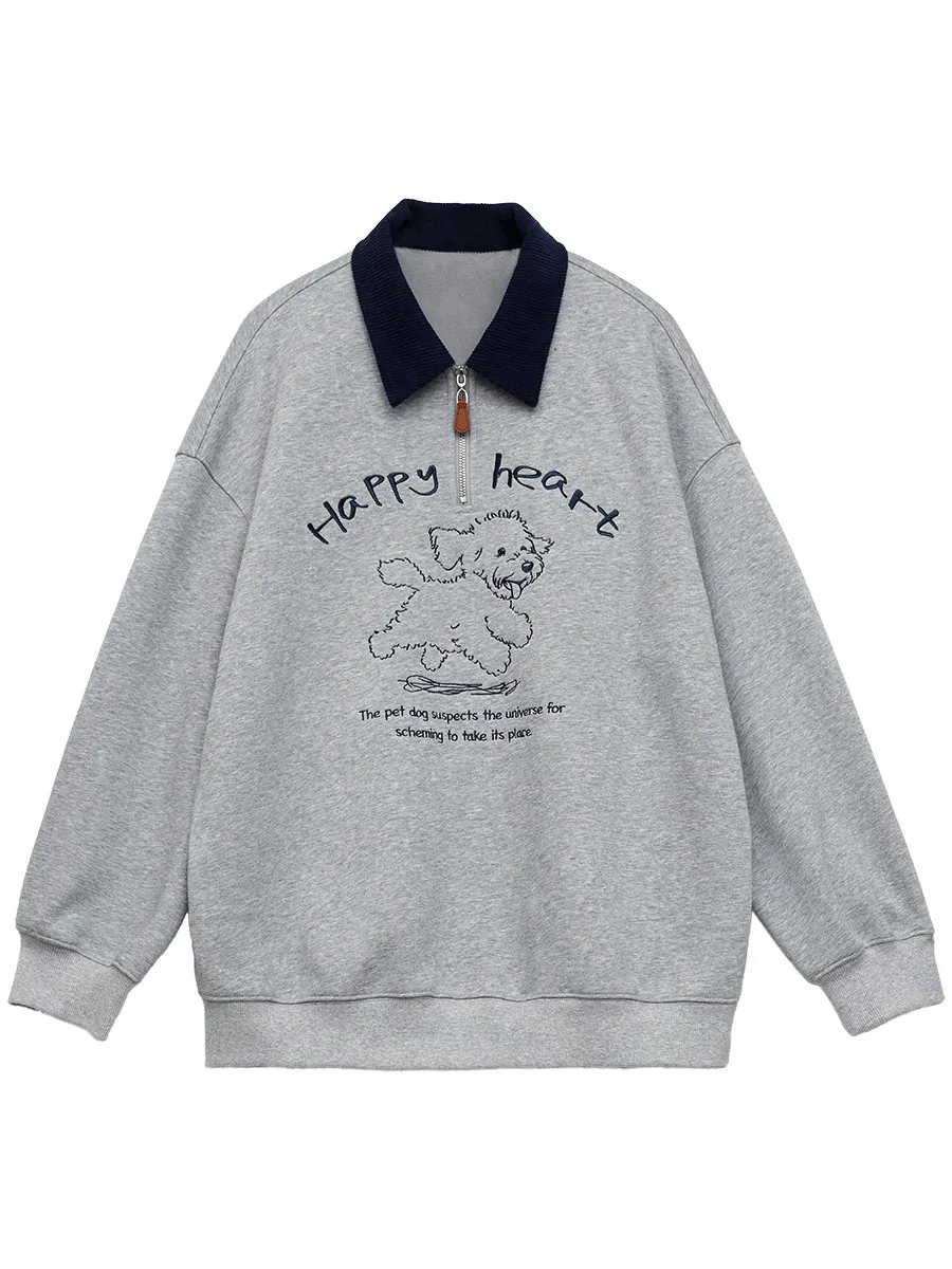 CHIC VEN Nieuwe Vrouwen Sweatshirts Casual Losse Polo Kraag Hond Borduren Fluwelen Pluche Warme Vrouwelijke Top Trui Herfst Winter 2025