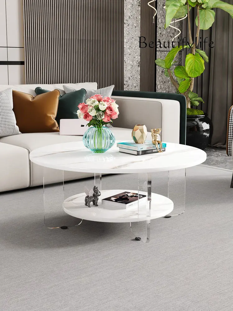 Cream Style Acrylic Suspension Coffee Table Stone Plate Small Apartment Circle and Creative Tea Table Modern Minimalist