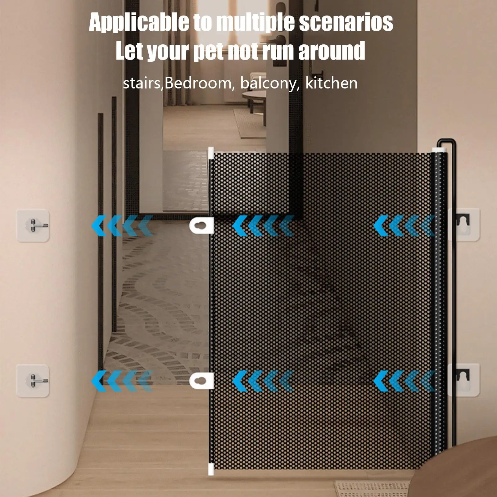 Barrera de seguridad plegable de malla transpirable para perros, puerta de seguridad para mascotas, valla de red para escaleras, regalo de Acción de Gracias para mascotas