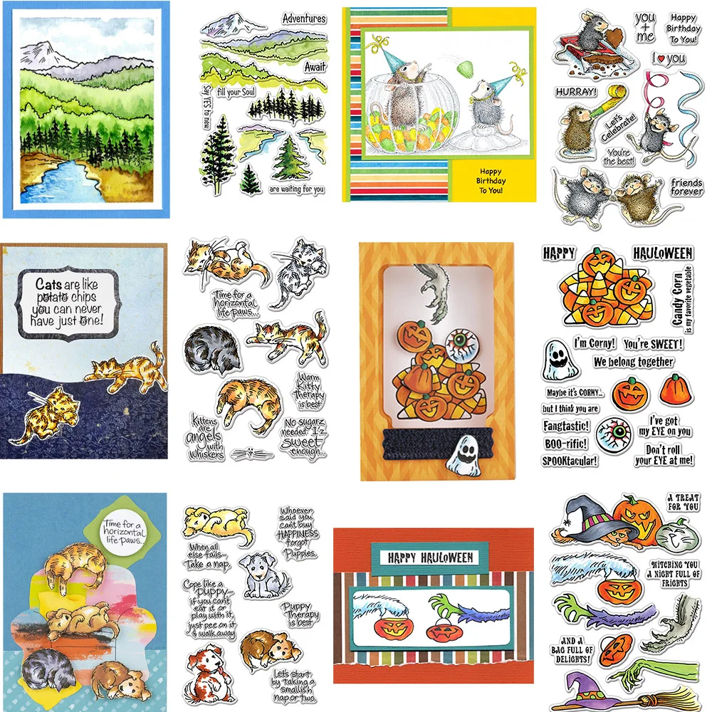 Weihnachten Halloween Kürbis/Geist/Hexen hut klare Briefmarken niedliche Tiere Hund/Katze/Maus Stempel für DIY Scrapbooking-Karte machen Handwerk