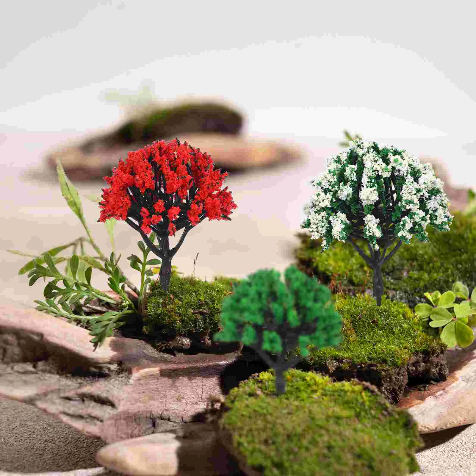 15 Pcs 8 Cm Micro Paisagem Greening Árvores Pequenos Trem Pista de Plástico Suprimentos Diorama