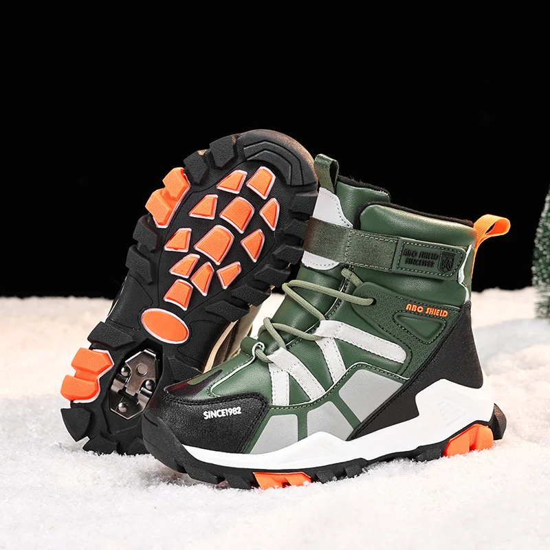 

Winter Waterproof Hiking Boots Children‘s Snow Boots Outdoor Anti-Slip Steel Claws Trekking Sneakers High-top Kids Warm Boots