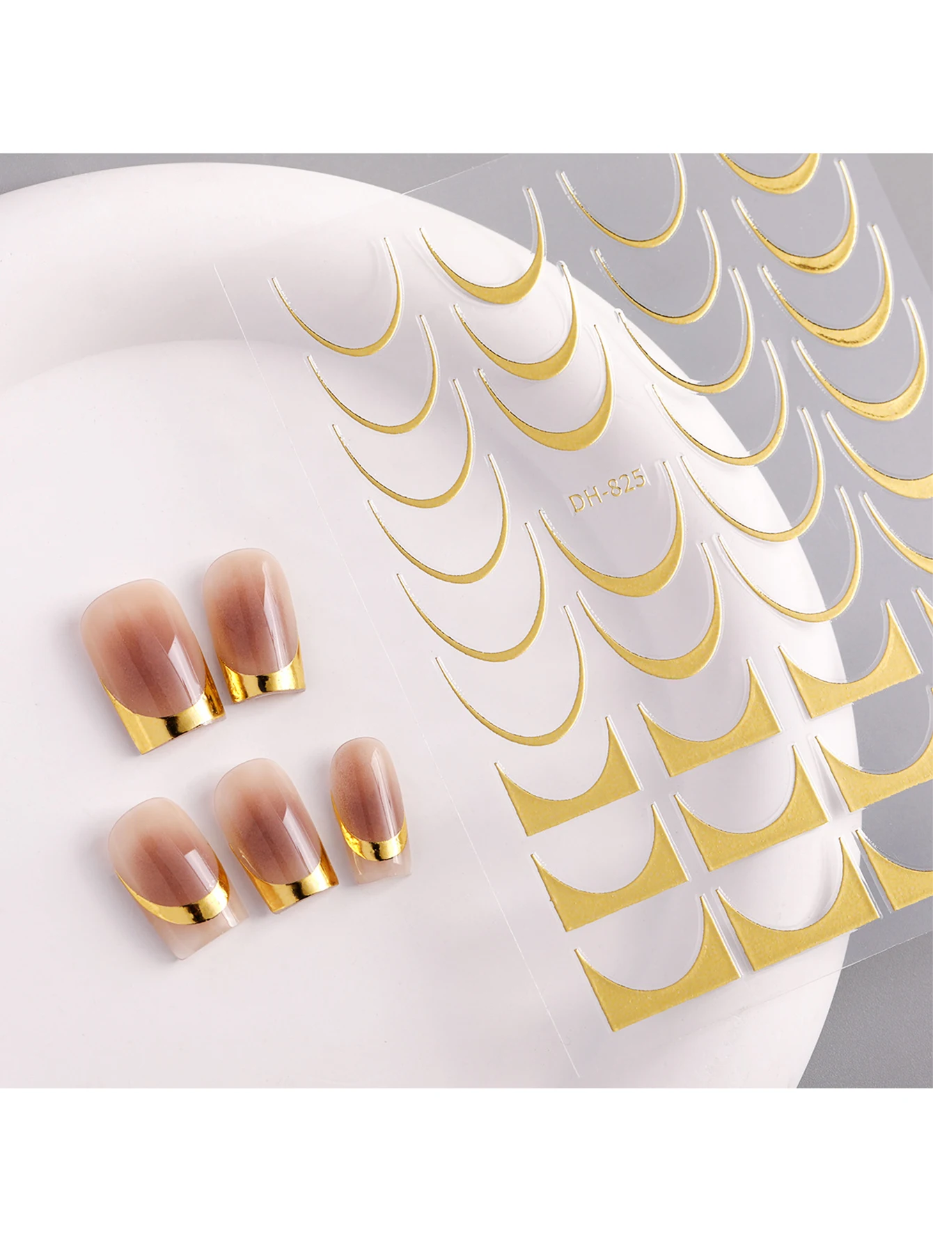 Glitter nagelstickers met Franse punt - zelfklevende gouden en zilveren booglijnen voor salon-perfecte nagels DIY decoratieve artikelen