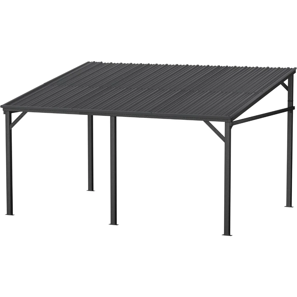 

10x14 FT Hardtop Wall-Mounted Full Metal Roof Gazebo,with Iron Frame & Drainage Hole Outdoor Pergola Canopy