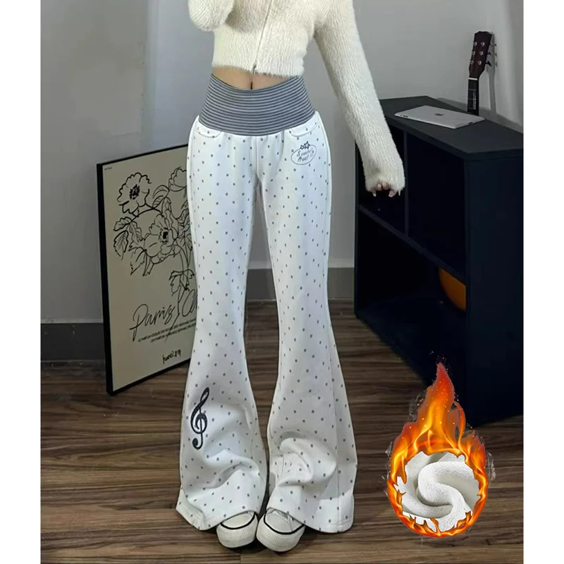 Winter-Damen-Designer-Schneewärme-Fleecehose, Mädchenhose mit hoher Taille, schmal geschnittene Hose, Damen-Chic-Korean-Thermo-Schlaghose