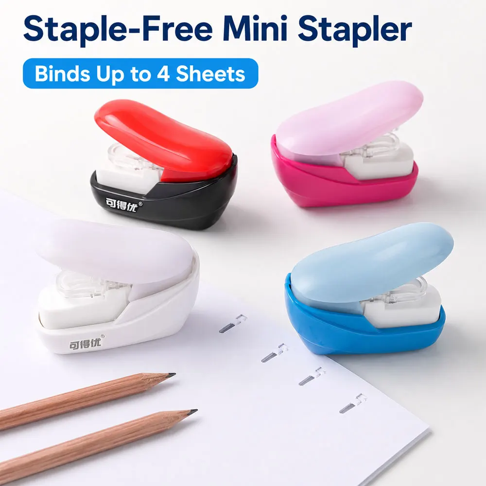 Mini agrafeuse sans clou, capacité de relier 4 feuilles de papier A4, idéale pour organiser les devoirs, les reçus et les documents contractuels.