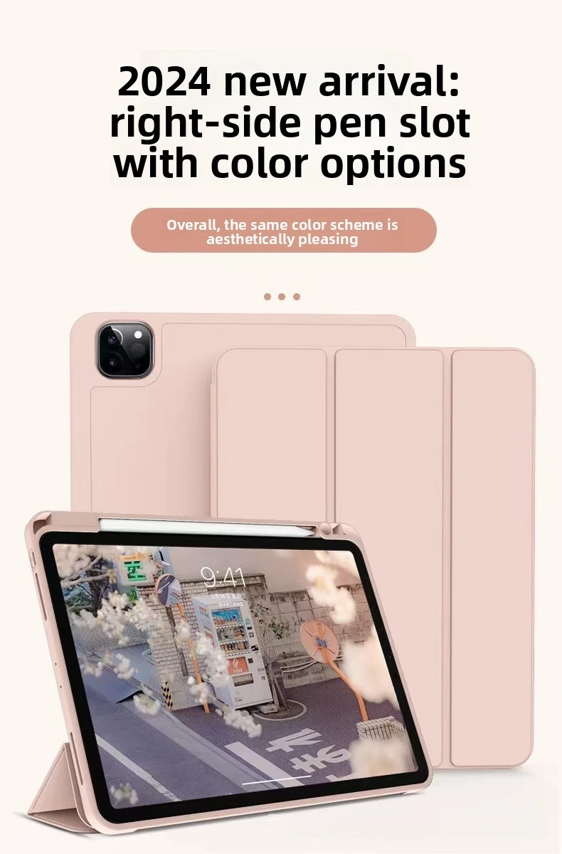TPU Silikon Tri-Fold Hülle mit Stifthalter für iPad Pro 11 Air 11 Mini 6/7 10.2 – Detail 1