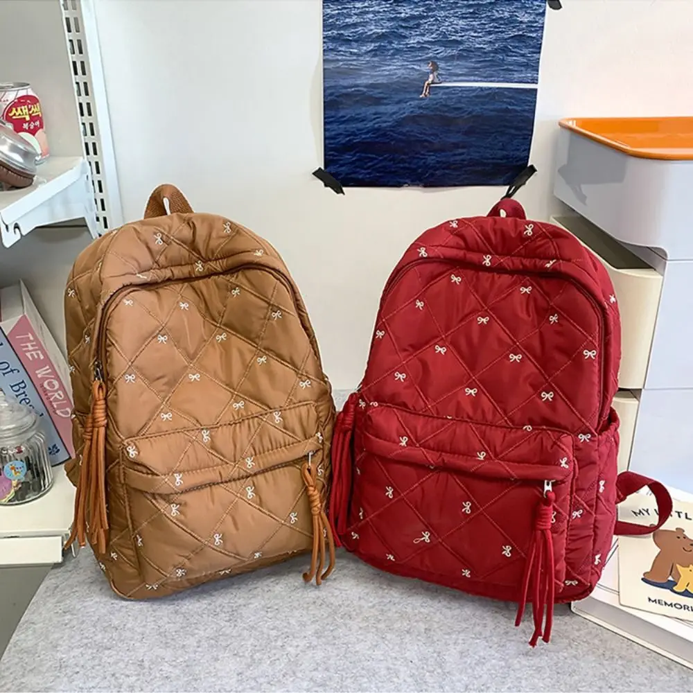 

Рюкзак в стиле преппи с вышитым бантом, нейлоновый рюкзак с вышивкой, вместительный полиэстеровый школьный рюкзак для студентов, на каждый день