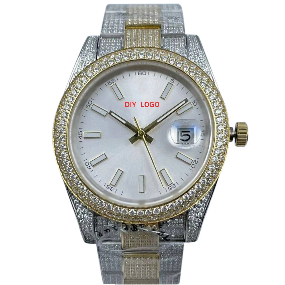 Customized Logo41mm Fashion Men's Watch, Sapphire Mirror and Diamond bezel, Best Gifts for Men with Mechanical Movement