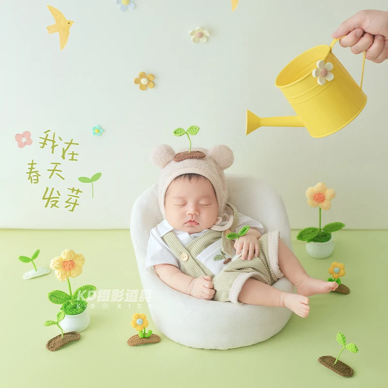 

Fresh Spring Newborn Photography Props Set Cute Sprout Themed Romper &Garden Decor Props for Baby Boy/Girl Full Moon Photo Shoot