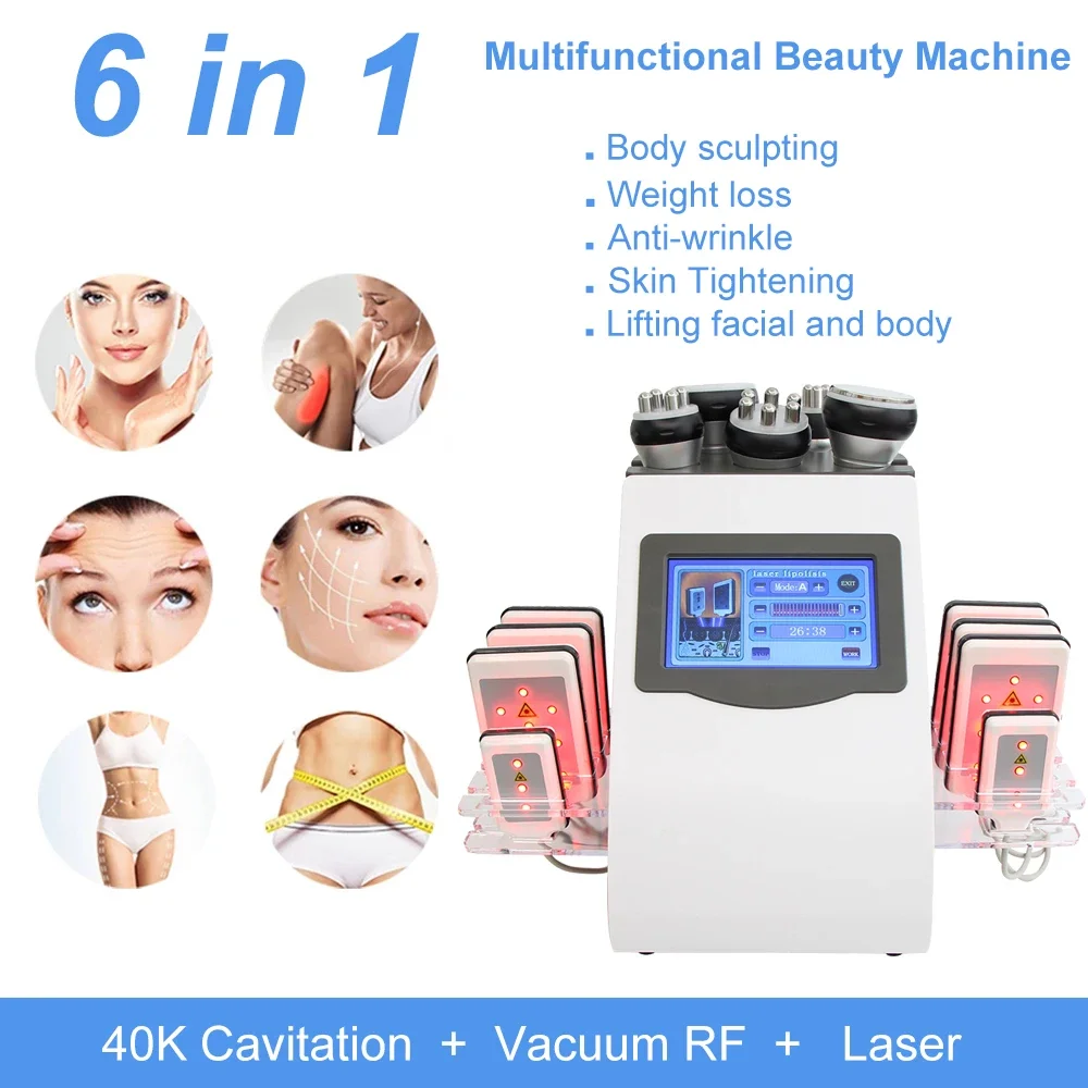 6 In 1 40K Ultrasonic Cavitation Machine Vacuum Body Massager Slimming Anti-cellulite Radio Frequency Lifting Beauty Device