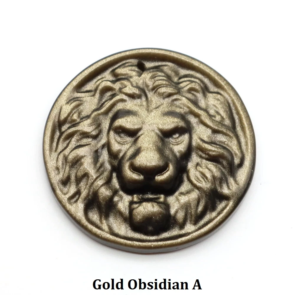 Naturstein Löwenkopf-Anhänger Labradorit Obsidian Tigerauge Geschnitzter Edelstein für Schmuckherstellung DIY Halsketten-Zubehör – Detail 7