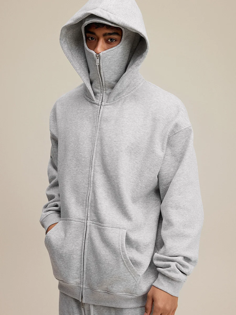 

Мужская толстовка-кардиган на молнии из хлопка, 340 г, оверсайз, осенне-зимняя, повседневная, модная, универсальная, с длинными рукавами