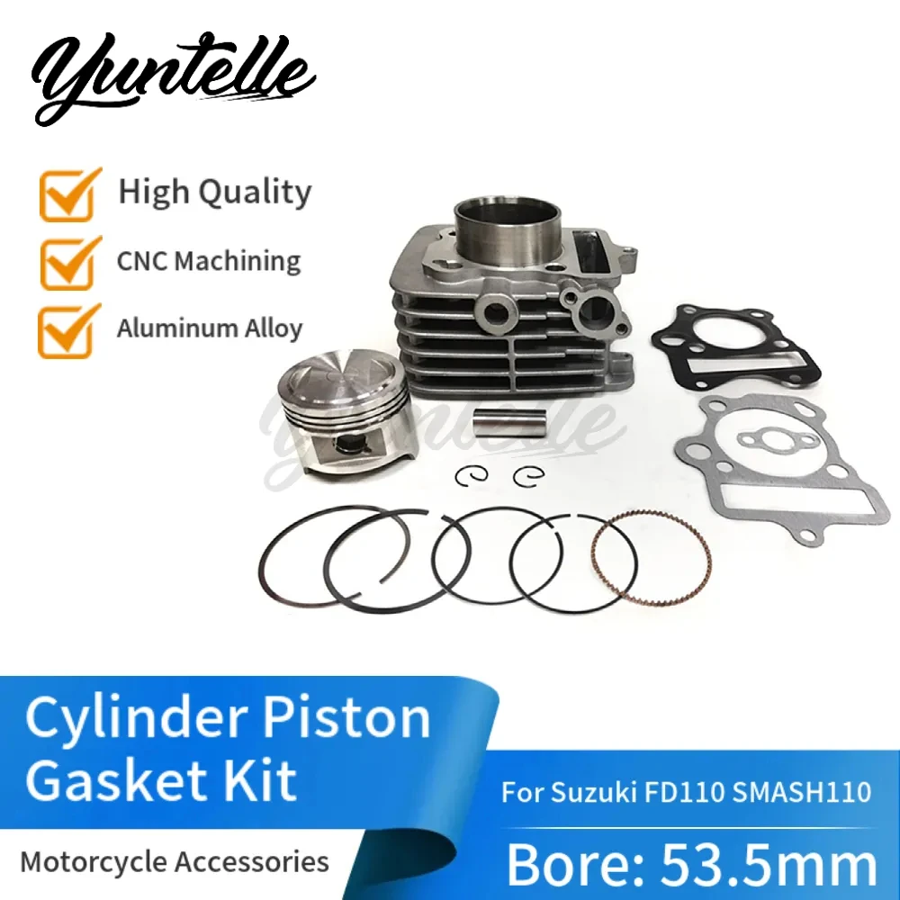 Kit de revisión de cilindro, pistón y anillos de 53.5mm con junta para motor Suzuki FD110 QS110 SMASH110 108cc VAT, accesorios para motocicleta, pasador de 13mm