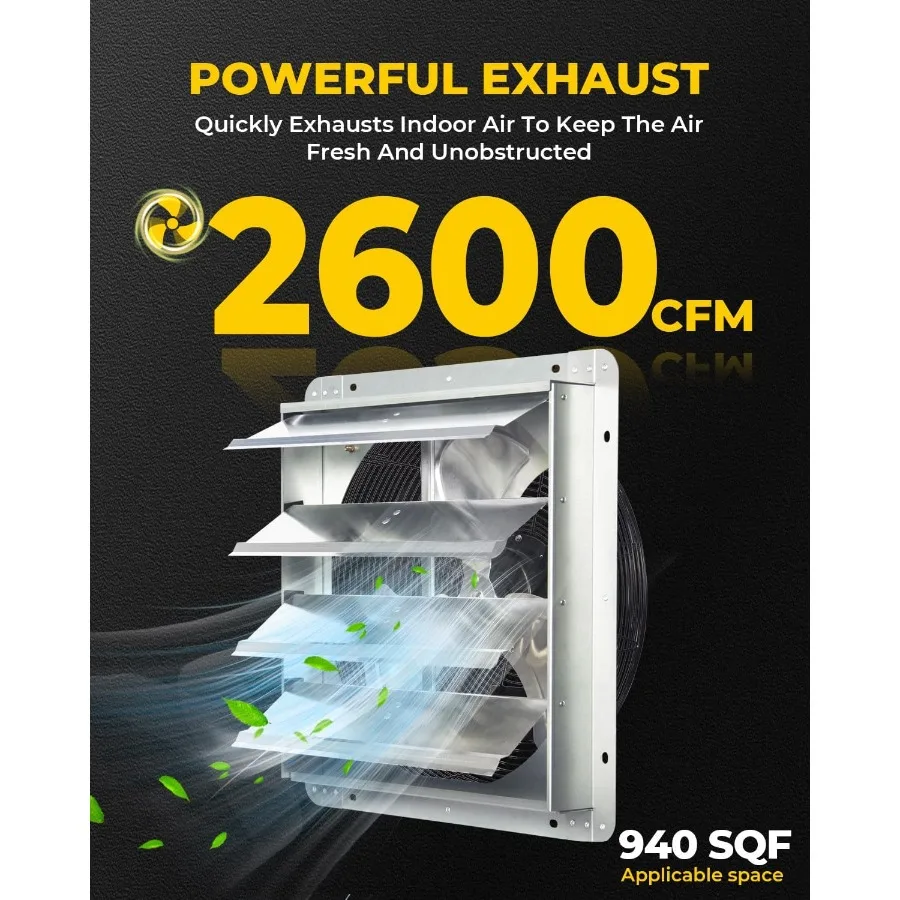 Ventilatore di scarico per otturatore da 18 pollici con cavo di alimentazione Montaggio a parete ad alta velocità 2 500 CFM per garage Soffitta Negozi Serra Potente Ventila