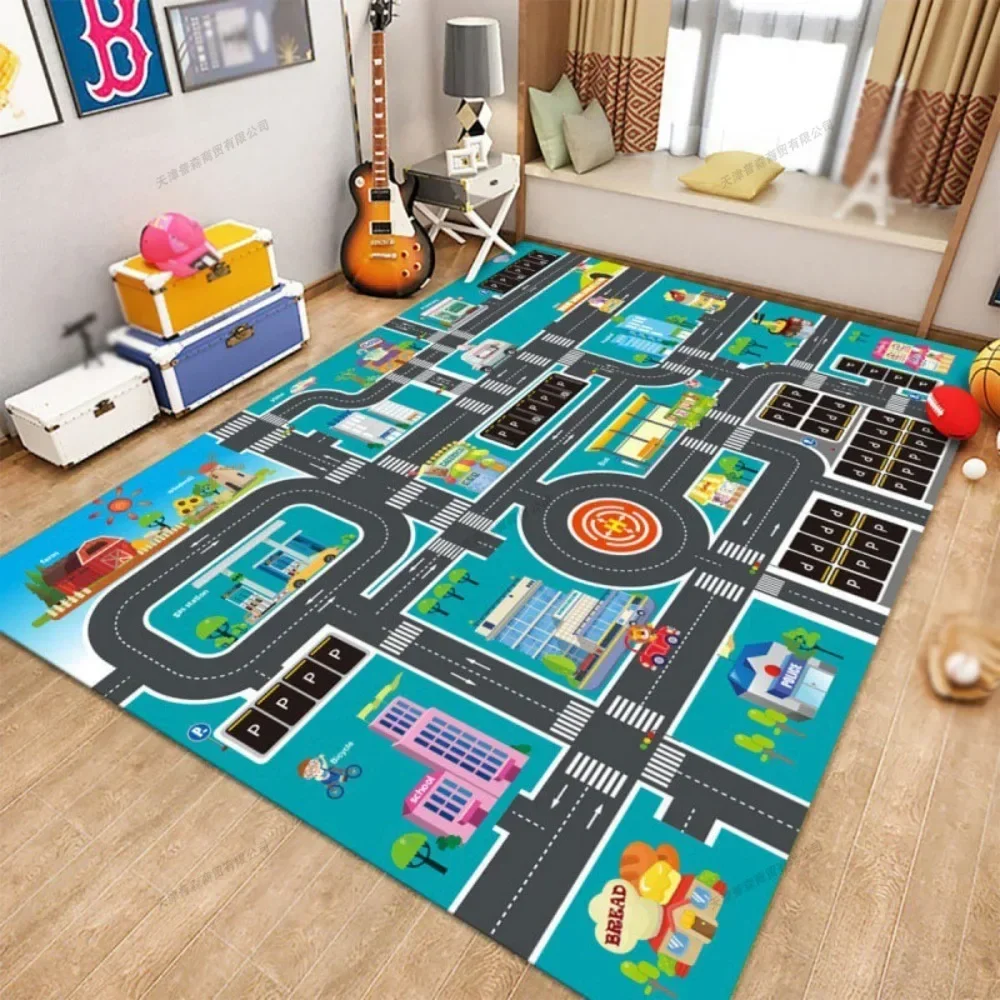 

Цельный нескользящий детский игровой коврик 120x180 см, большие детские игрушки, детские игрушечные коврики с картой дорожного движения, хрустальные бархатные ковры для раннего образования