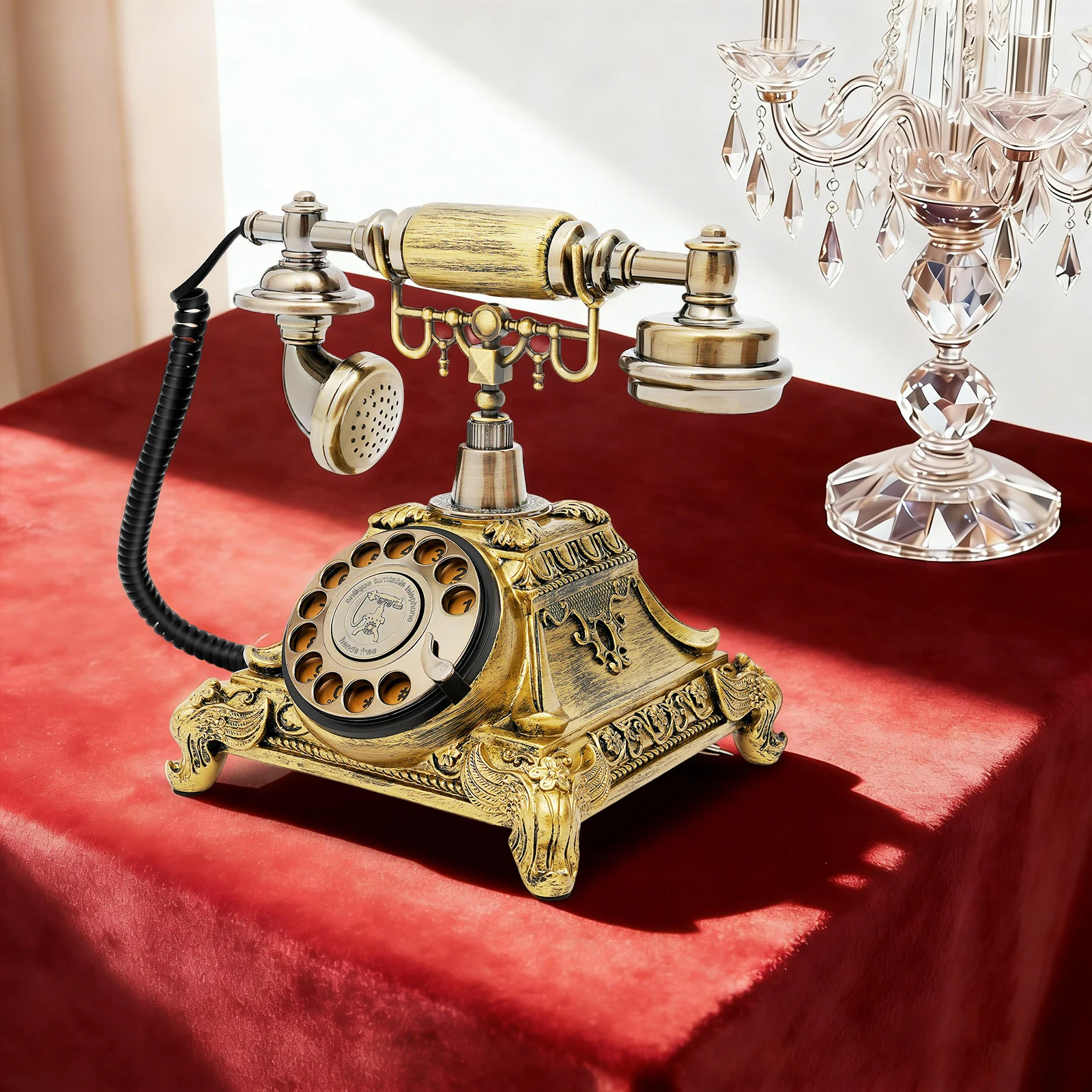 

Золотой настольный телефон в антикварном стиле, европейский винтажный телефон с поворотным диском, декоративный старинный телефон для домашнего декора