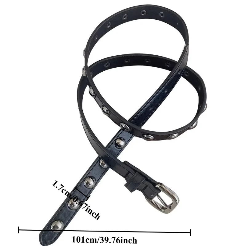 Fashionable European and American Retro Studded Slim Belt Punk Versatile Instagram-Worthy Premium-Feel Women’s Leather Belt