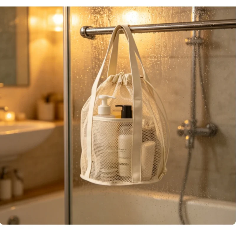 Travel Foldable Mesh Nylon Drawstring Bag Large Capacity Cosmetic Swim Wash Storage Organizer Bundle Pocket