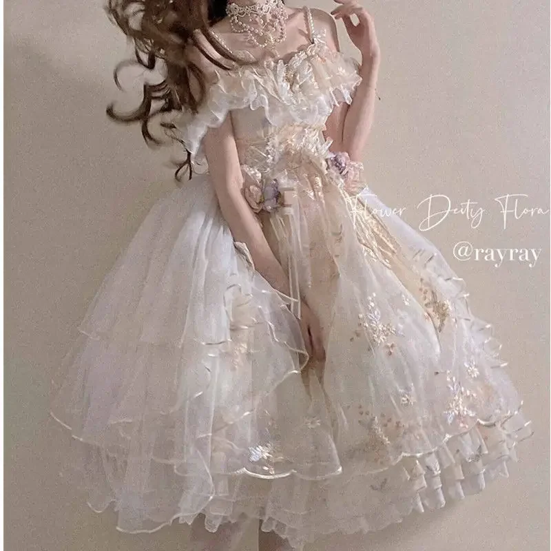 Flower God Flora Lolita JSK Dress Japanese Fantasy Cosplay Embroidery Elegant Party Suspendergirly Retro Victoria Sweet Dress UY