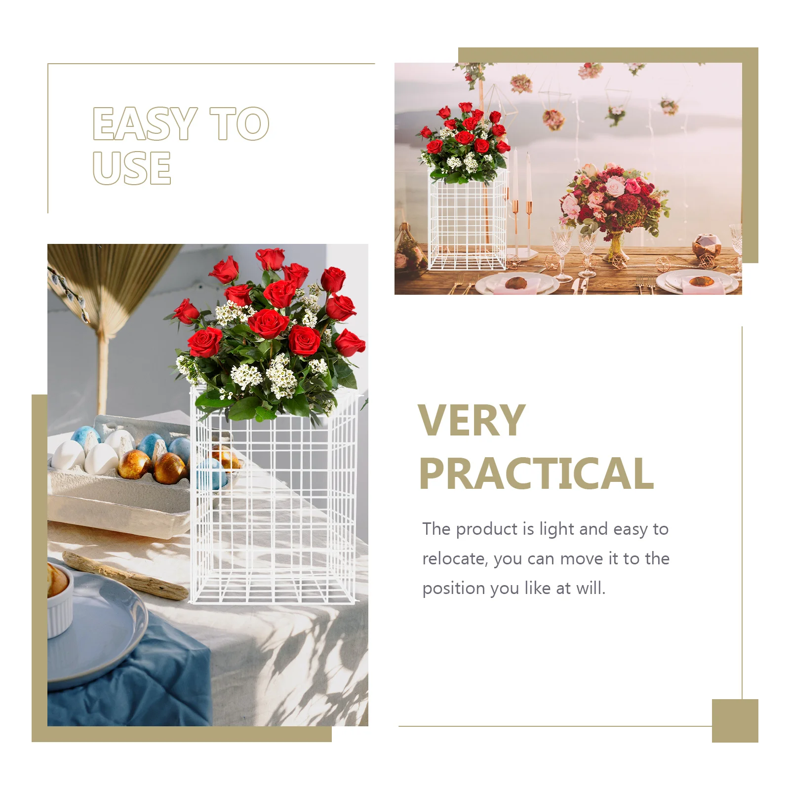 

1pcs Road Guiding Flower Stand Plastic Grid Frame For Wedding Party Outdoor Decoration Arranging Base Decorative Flower Rack