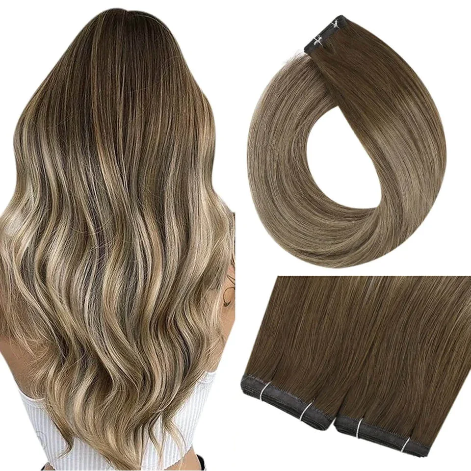 Moresoo Platte Zijde Inslag Extensions 100% Maagd Menselijk Haar 10A Grade Double Drawn Naai In Inslag Platte Track Weeft Natuurlijke straight - afbeelding 1