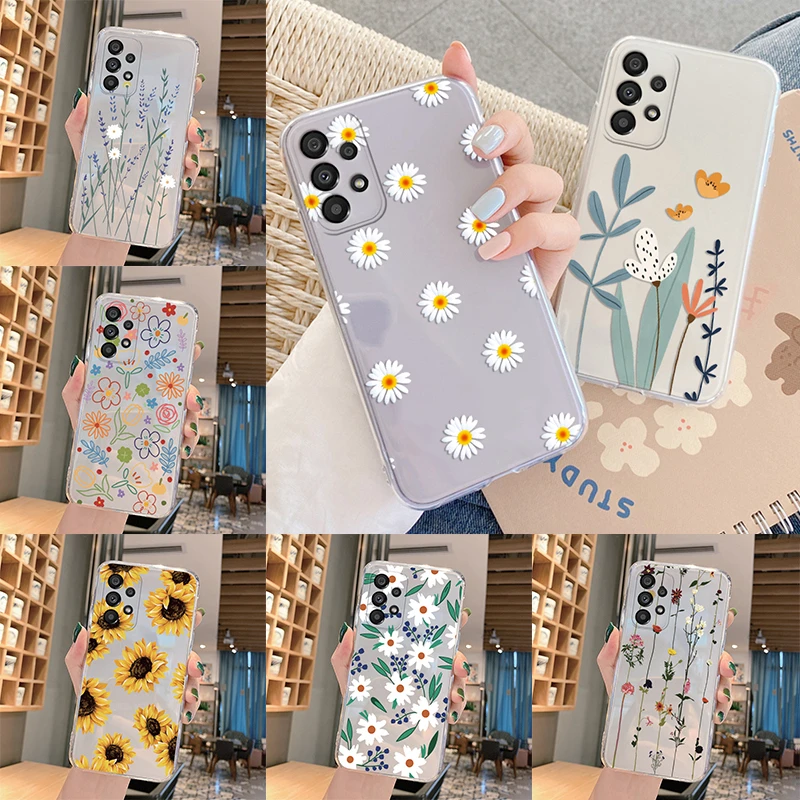 Vintage Flower Daisy Pattern Case For Samsung Galaxy A53 A33 A73 5G Coque Soft TPU Transprent Funda For Samsung A33 Cover Clear