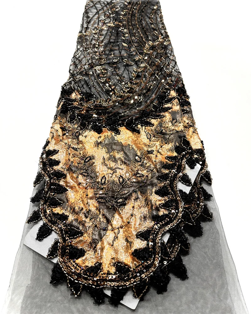 

2026 Latest Beads Lace African Nigerian High Quality With Embroidery Sequins Tulle Sewing Lace Fabric For Dresses 5 Yards