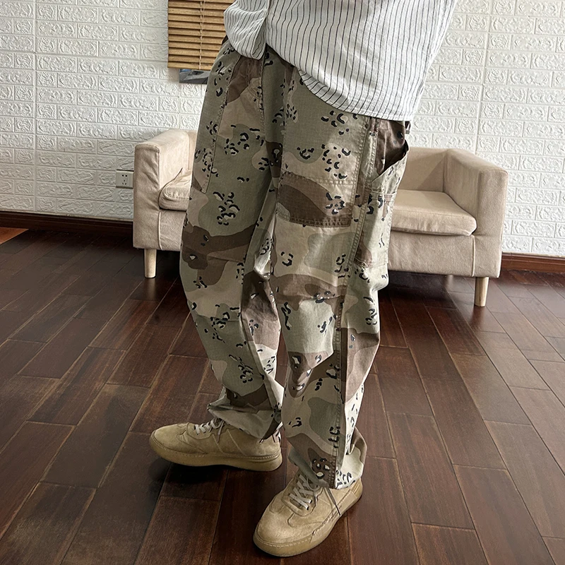 Sand Desert Camouflage Pants for Men 2024 Spring Summer Loose Straight Trousers for Youth Male Retro American Casual Wear