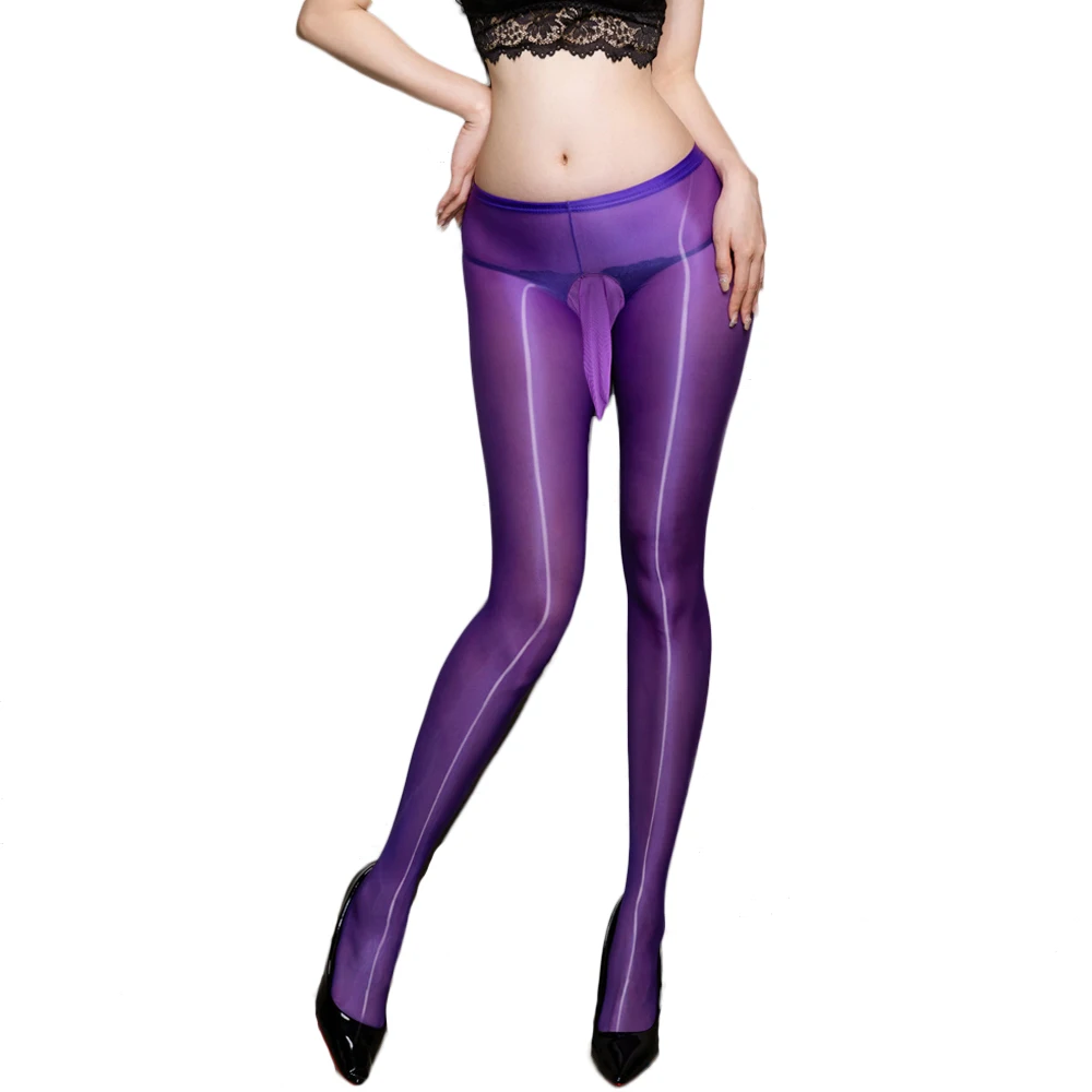 Sexy COCk U Bulge Pouch Pants Maid Sheer See Through Pencil Pants Oil Glossy Shiny Yoga Shaping Tights Elastic Leggings
