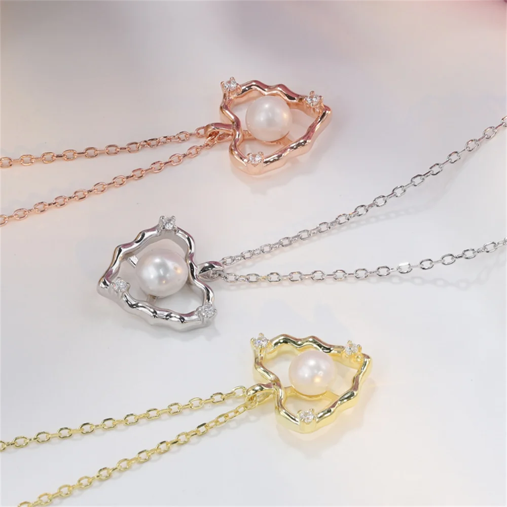 

Korean Style S925 Sterling Silver Collarbone Necklace, Irregular Heart Natural Pearl, Pendant Necklace For Girlfriend