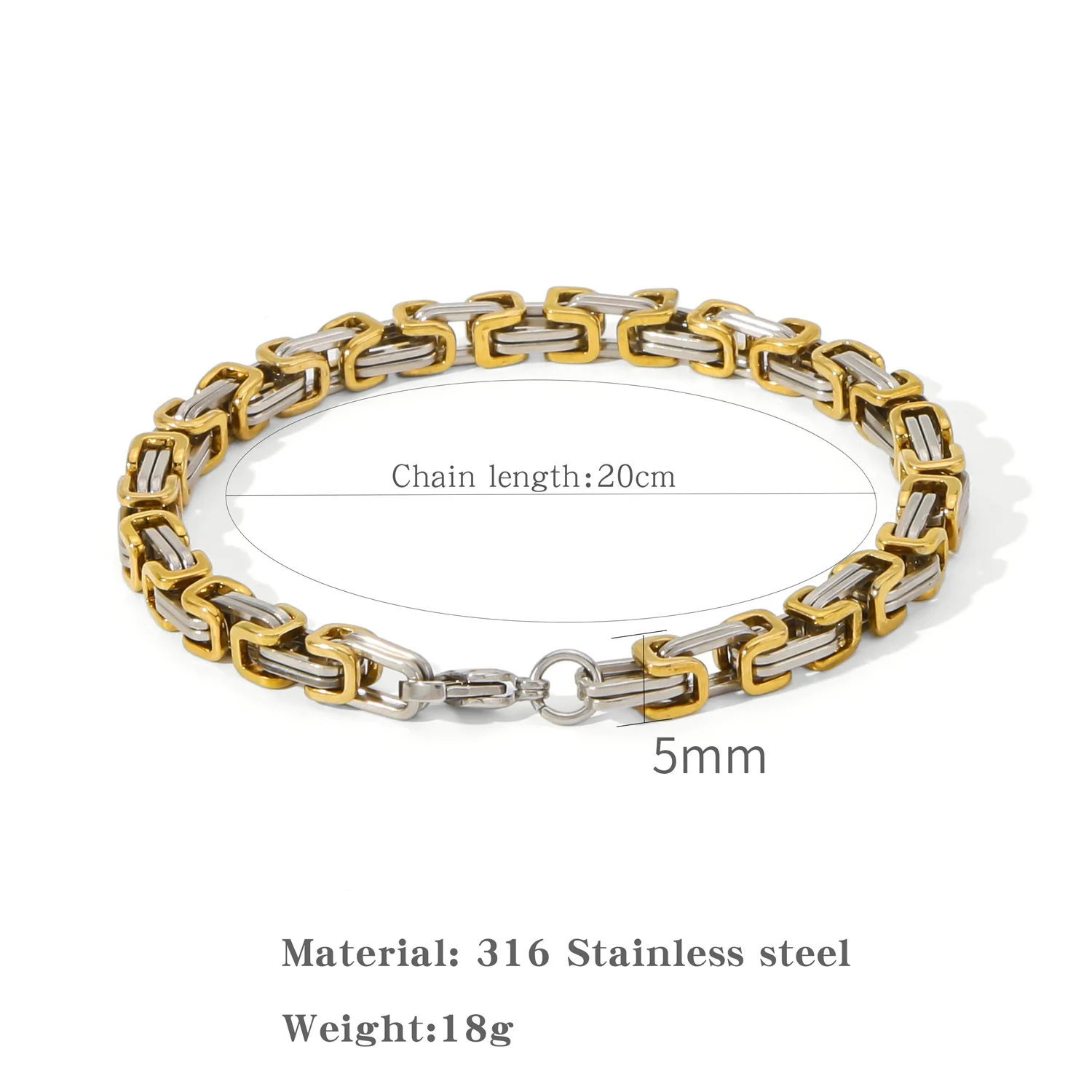 Hip-Hop-Punk Edelstahl Byzantinisches Kettenarmband Retro Goldfarben Herrenarmband Mode Party Schmuck Accessoires – Detail 6