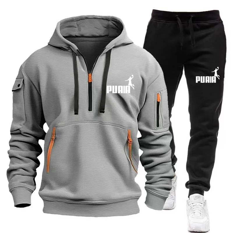 Agasalho masculino com zíper + moletom conjunto de 2 peças outono inverno masculino diário casual jaquetas esportivas jogging terno topos ou calças