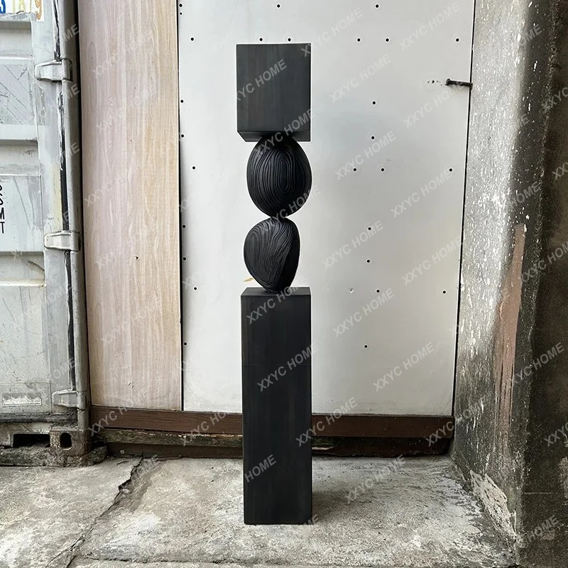 

Hotel B & B Abstract vertical solid wood sculpture Art Sales office Model room wood carving decoration
