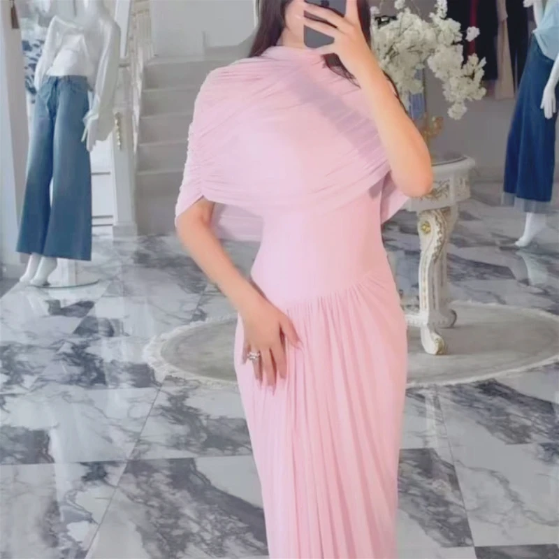 Grenzüberschreitendes europäisches und amerikanisches hautfreundliches, plissiertes, langes Wickelkleid im Retro-Schal-Stil für Frühling und Sommer