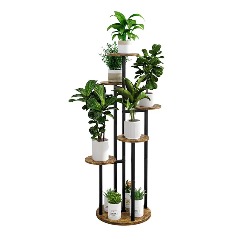

Iron wood six-layer flower stand indoor and outdoor multi-layer floor movable green dill succulent green plant entrance living r