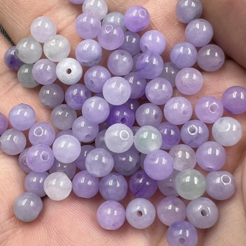 Jade Scattered Beads Jade Bashan Material Loose round Beads Scattered Beads Violet Accessories BeadsdiyBracelet Necklace Prayer