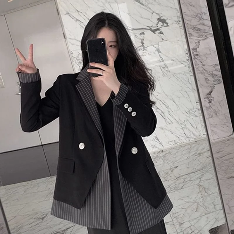 

plus Size Women's Suiting Jaet Color Blo Loose Fit Autumn Spring Faionable Korean Sle Long Sve Button up Coat