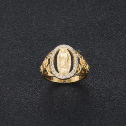 Classic Hip Hop Punk Gold Color Skeleton Flower Oval Mary Portrait Ring Unisex Fashion Party Jewelry Accessories