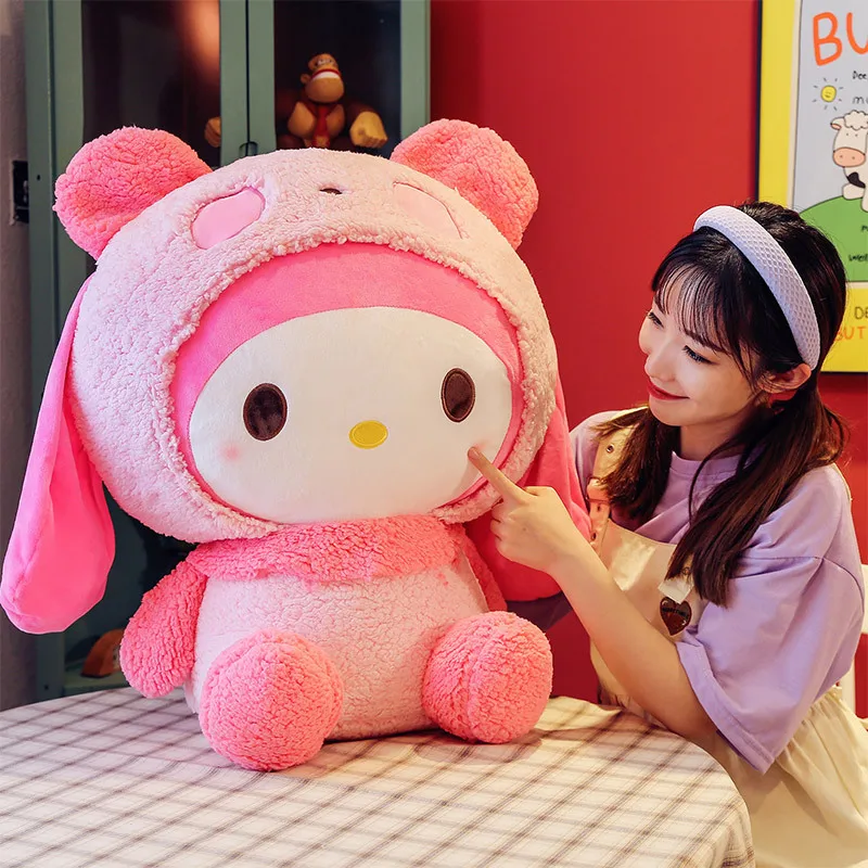 

Giant My Melody Plush Cosplay Panda SANRIO Room Decor Kawaii Accessories Hello Kitty Peluches Soft Anime Plushie Toys for Girls