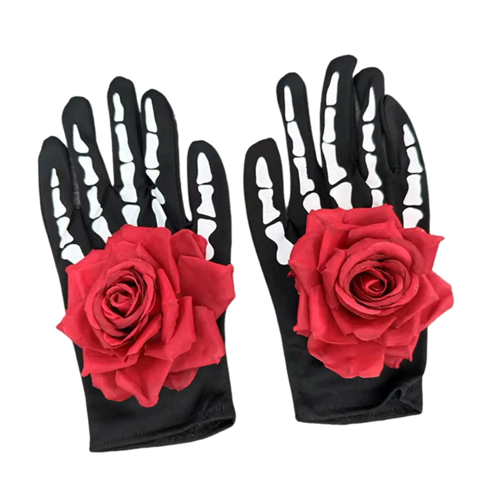 Gruselige Halloween-Handschuhe, lustiges Rollenspiel, Partyzubehör für Männer und Frauen, für Erwachsene, weiße bedruckte schwarze Handschuhe mit Skelettknochen