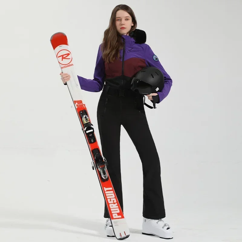 2025 Winter One-Piece Ski Suit Women Slim Outdoor Snowboarding Jacket Warm Waist Skiing Set Jumpsuits Windproof Waterproof