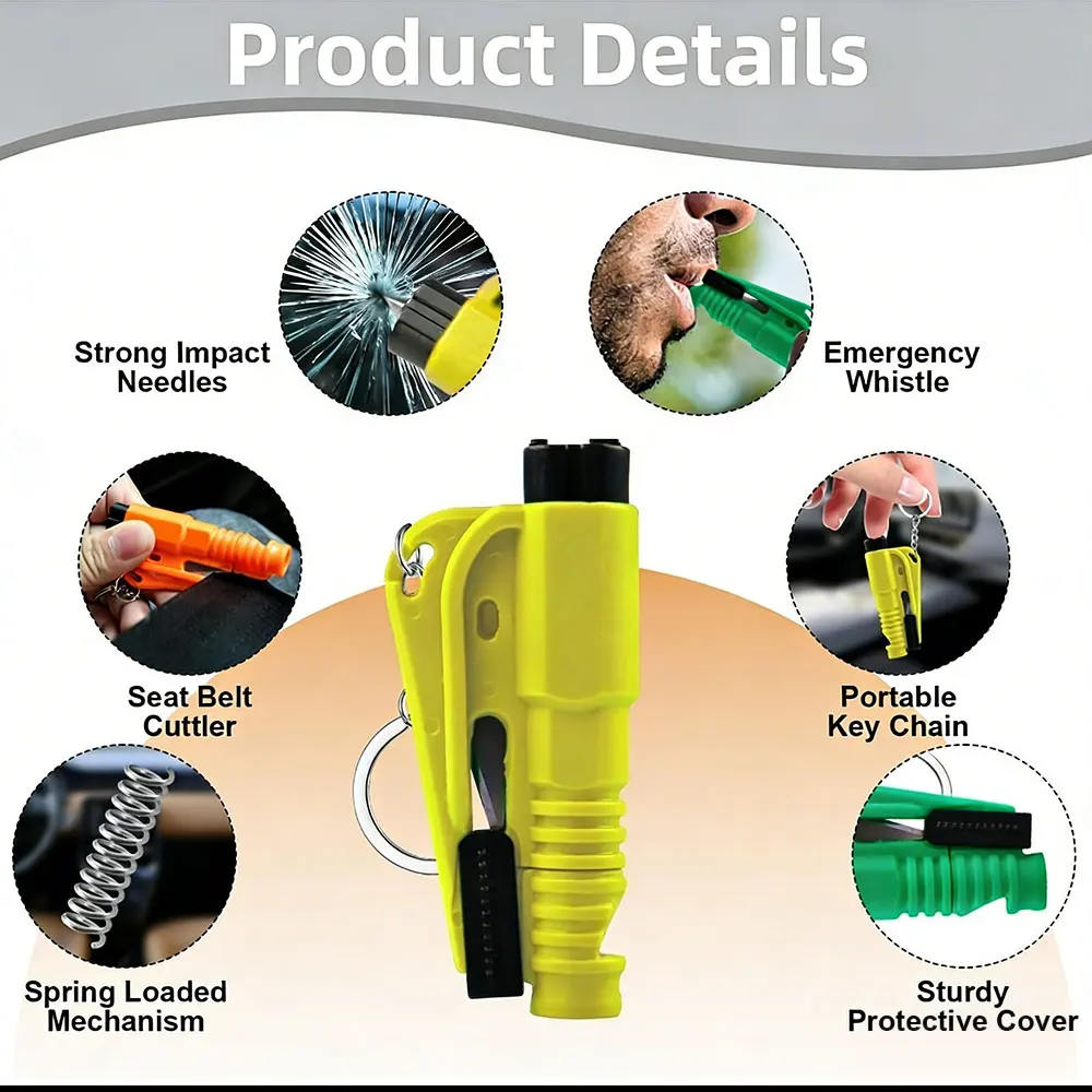 

1 шт. Автомобильный набор для экстренной эвакуации: резак для ремней безопасности, свисток для выживания, стеклобой, брелок-стеклобой