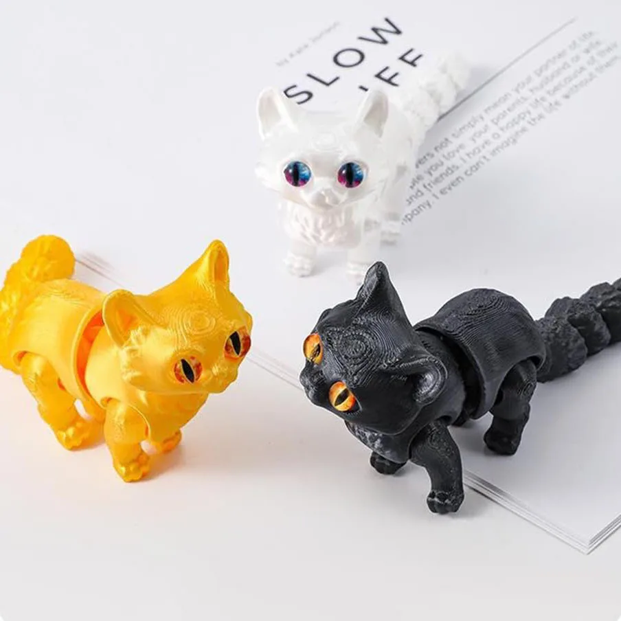 12cm 3D Printed Animal Model, Movable Cat Hinge Pressure Resistant Toy, Children's Gift, Home Decoration, Desktop Ornament