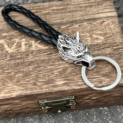 Nostalgia 1Pcs Wolf Amulet Jewelry PU Braided Woven Leather Keychain Viking Accessories Key Ring For Knife Car Decoration