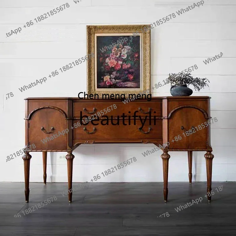 

D178 Medieval style old solid wood dining side cabinet French carved wall integrated locker, decorative partition cabinet